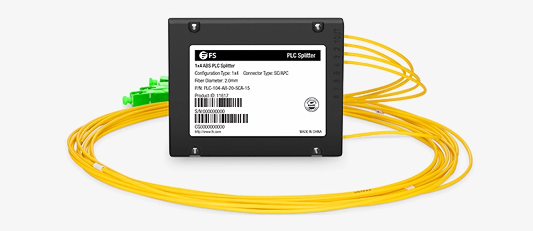 1x4 PLC Fiber Optic Splitter, ABS Splice/Pigtailed Module, 2.0mm Cable, SC/APC Connectors, Singlemode Fiber(图2)