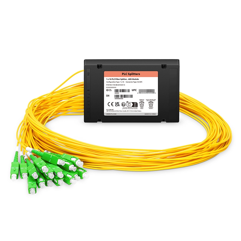 1x16 PLC الألياف الفاصل في ABS الضميمة ، Singlemode 2.0MM SC / APC ضفيرة وحدة
